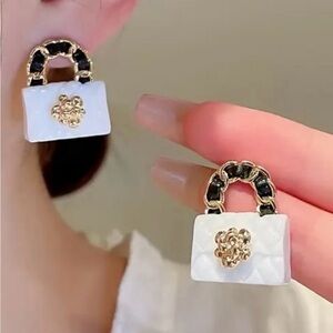 White Qulted Handbag Earrings